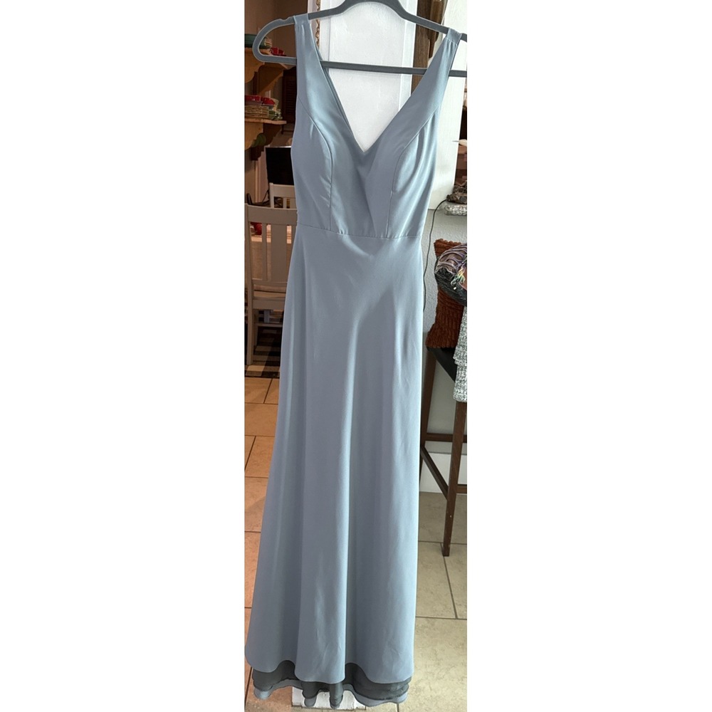 Jenny Yoo Collection Long Chiffon Slate & Black Scoop Tie Back Size 0